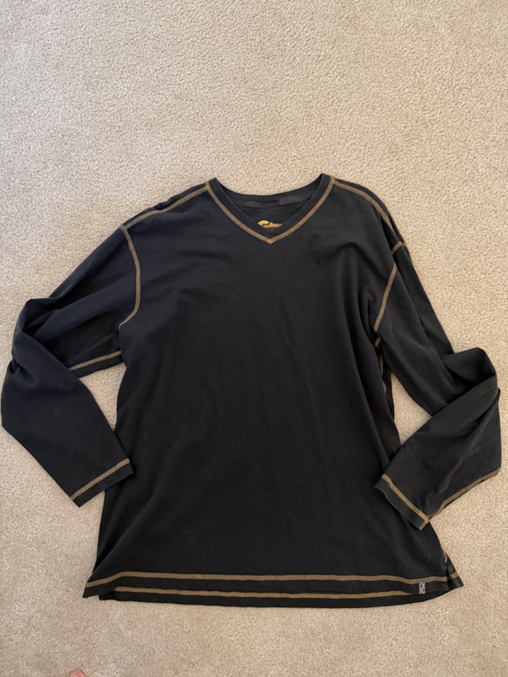 Orvis Black Long Sleeve V-Neck Shirt with Brown Trim